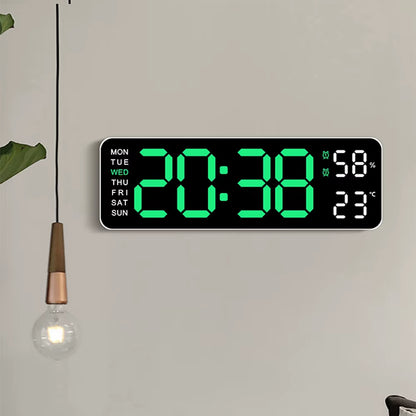 Large LED Digital Wall Clock – With Temperature, Humidity & Week Display