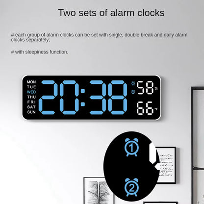 Large LED Digital Wall Clock – With Temperature, Humidity & Week Display